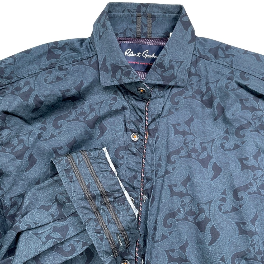 Robert Graham Shirt Men S Blue Paisley Tailored Fit Flip Cuff Casual Party